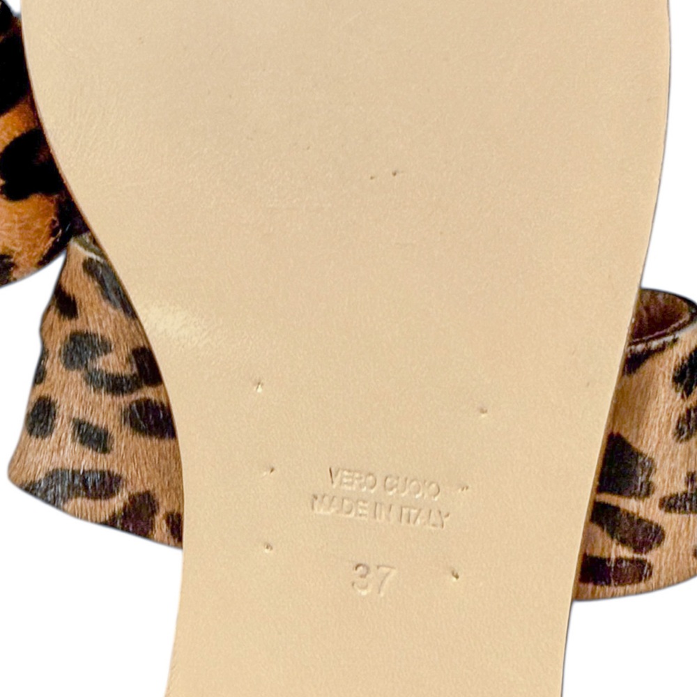 Amanu Leather Calf Hair Leopard Sandals - Picture 4 of 5